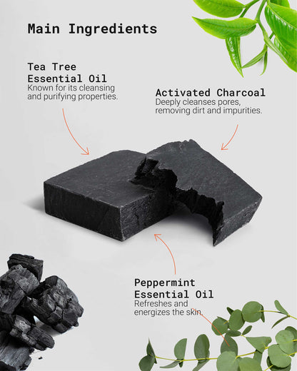 Handmade Charcoal Soap for removing toxins and impurities from the skin. Perfect for people struggling with blemishes, redness, and uneven skin texture, searching for natural skincare solutions.