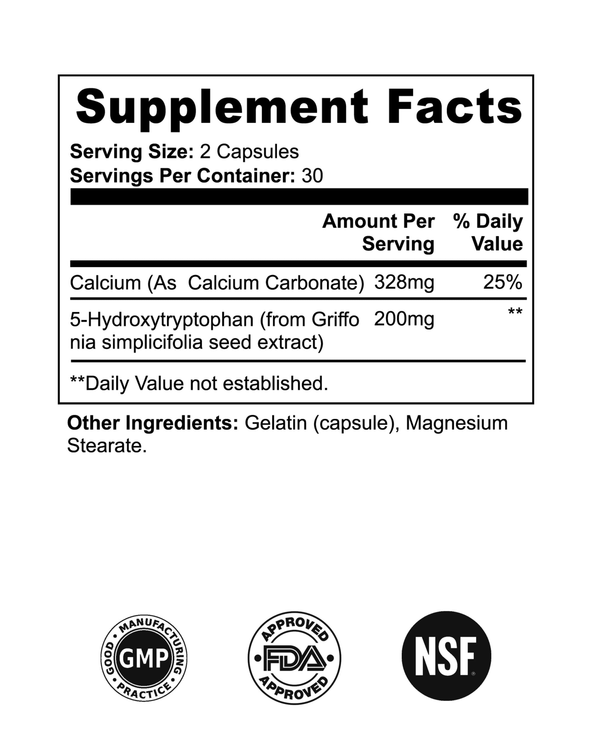 Natural serotonin booster with 5-HTP and calcium to help reduce stress, anxiety, and promote relaxation. Ideal for people dealing with insomnia, anxious thoughts, or difficulty relaxing due to high stress levels.