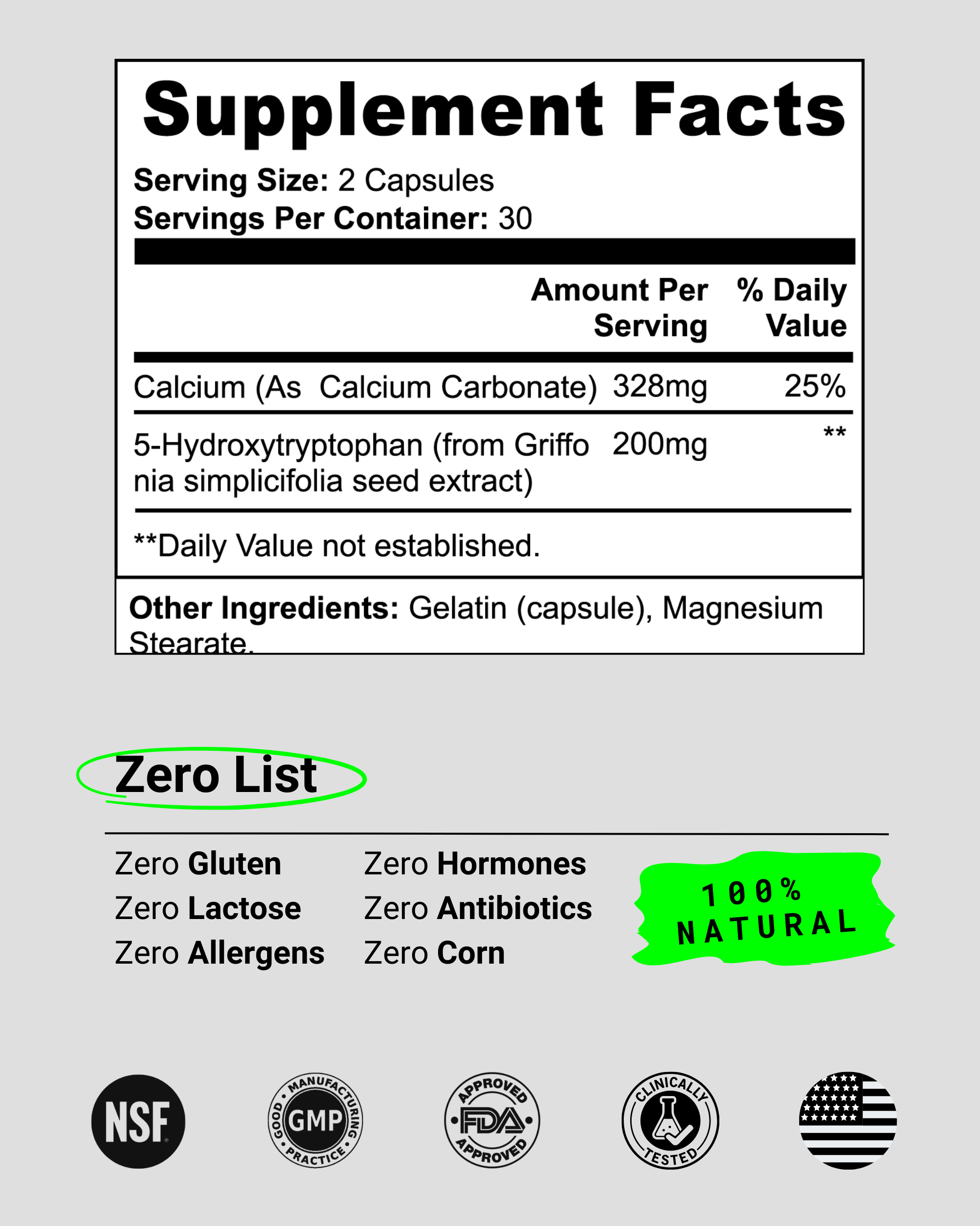 Natural serotonin booster with 5-HTP and calcium to help reduce stress, anxiety, and promote relaxation. Ideal for people dealing with insomnia, anxious thoughts, or difficulty relaxing due to high stress levels.