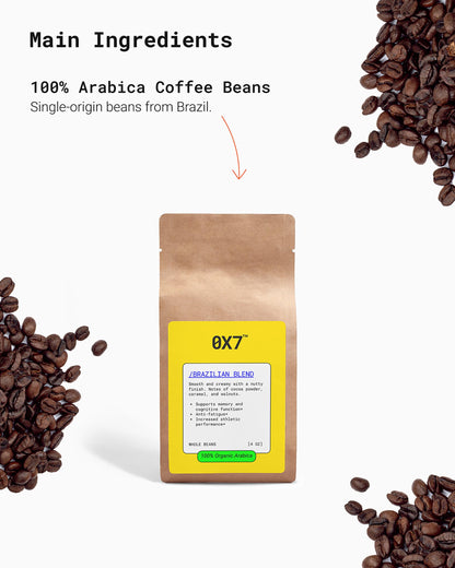 Brazilian Single Origin Coffee, made from 100% Arabica beans, offering a balanced and flavorful brew. Great for individuals seeking a natural energy boost without artificial ingredients or additives.