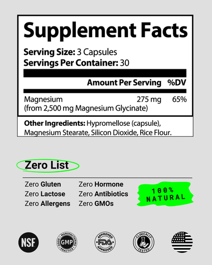 All-natural Magnesium Glycinate supplement for supporting muscle health, reducing anxiety, and promoting restful sleep. Perfect for individuals looking for natural ways to relax, reduce stress, and improve recovery.