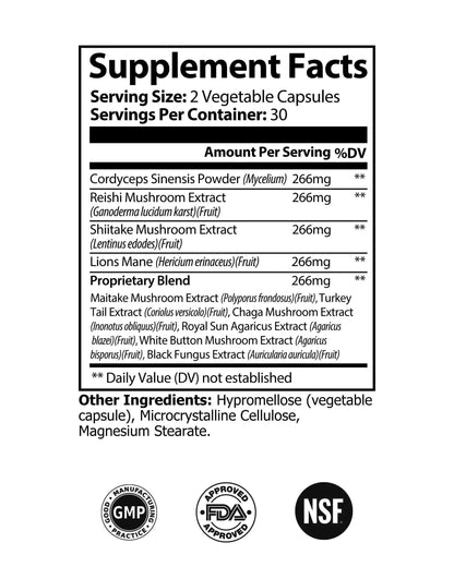 Mushroom Complex 10-X with 10 powerful mushrooms to support immunity, energy, and mental clarity. Perfect for people searching for a comprehensive mushroom supplement to enhance health and vitality.