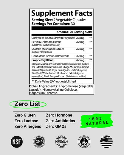 Mushroom Complex 10-X with 10 powerful mushrooms to support immunity, energy, and mental clarity. Perfect for people searching for a comprehensive mushroom supplement to enhance health and vitality.