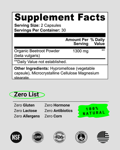 Organic beetroot powder supplement by Zero-X-Seven (0X7), rich in antioxidants, supporting overall wellness.