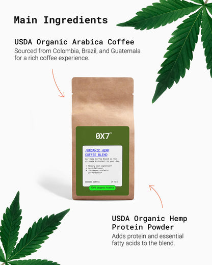 Organic Hemp Coffee Blend Medium Roast designed to provide a rich, smooth coffee experience with added hemp benefits. Great for individuals looking for a natural way to enjoy coffee while supporting wellness.