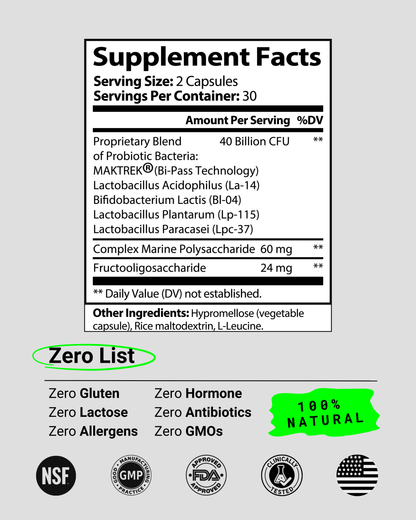 All-natural Probiotic 40 Billion with Prebiotics for balancing gut bacteria, improving digestion, and boosting immunity. Perfect for individuals searching for a natural supplement to support digestive health and overall well-being.