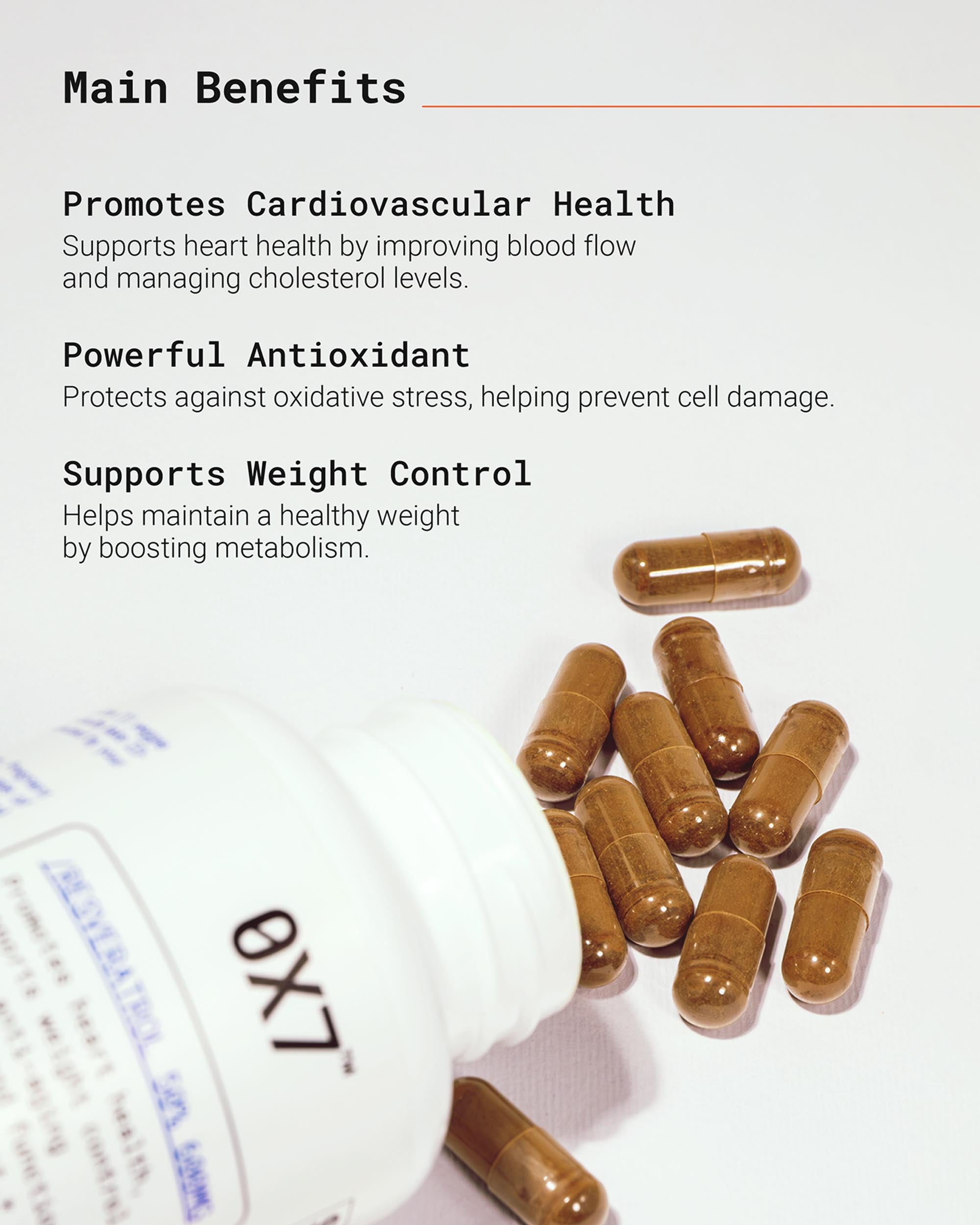 Natural Resveratrol supplement formulated to support heart health, improve cellular function, and boost longevity. Ideal for people looking to enhance their overall health and reduce inflammation naturally.